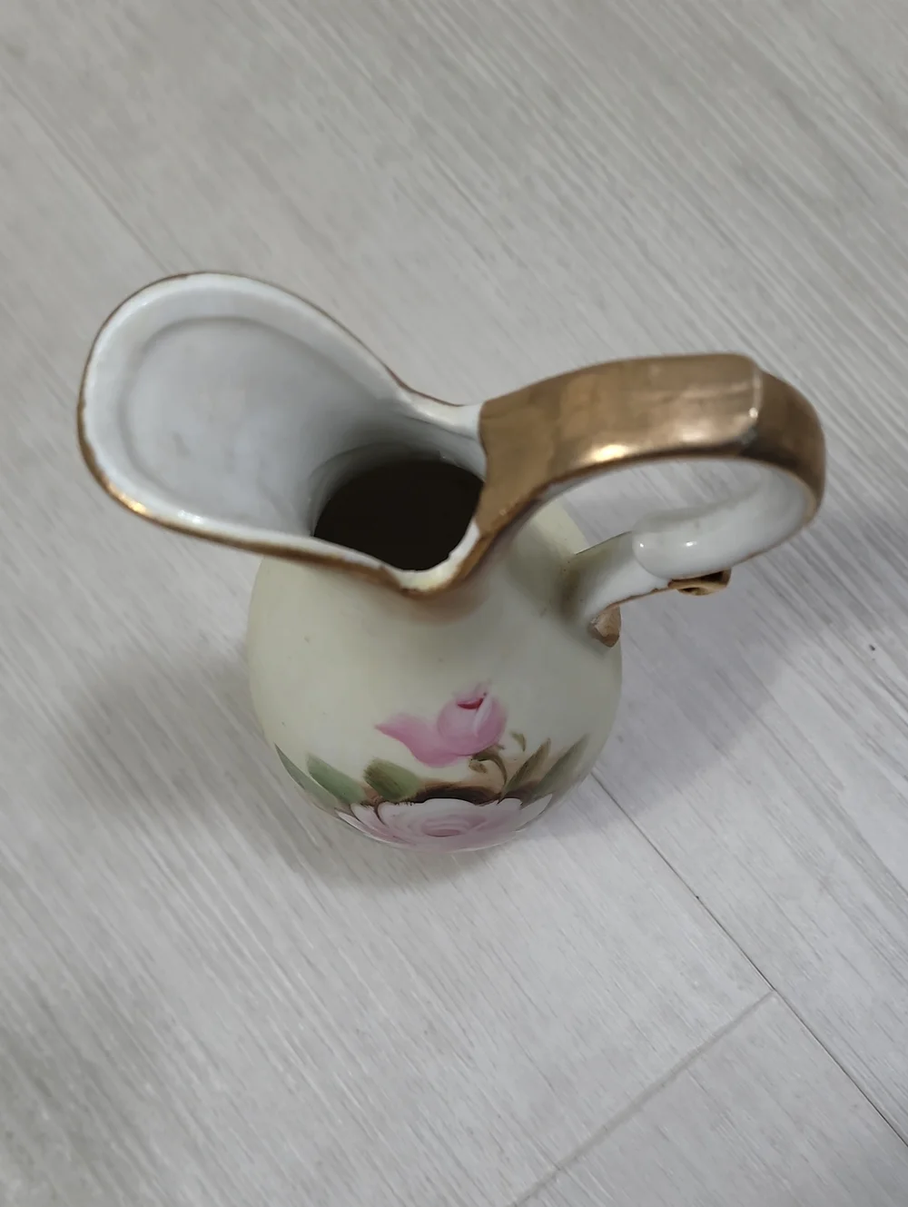 Vintage Lefton China Mini Porcelain Pitcher & Bud Vase Rose Gold Trim